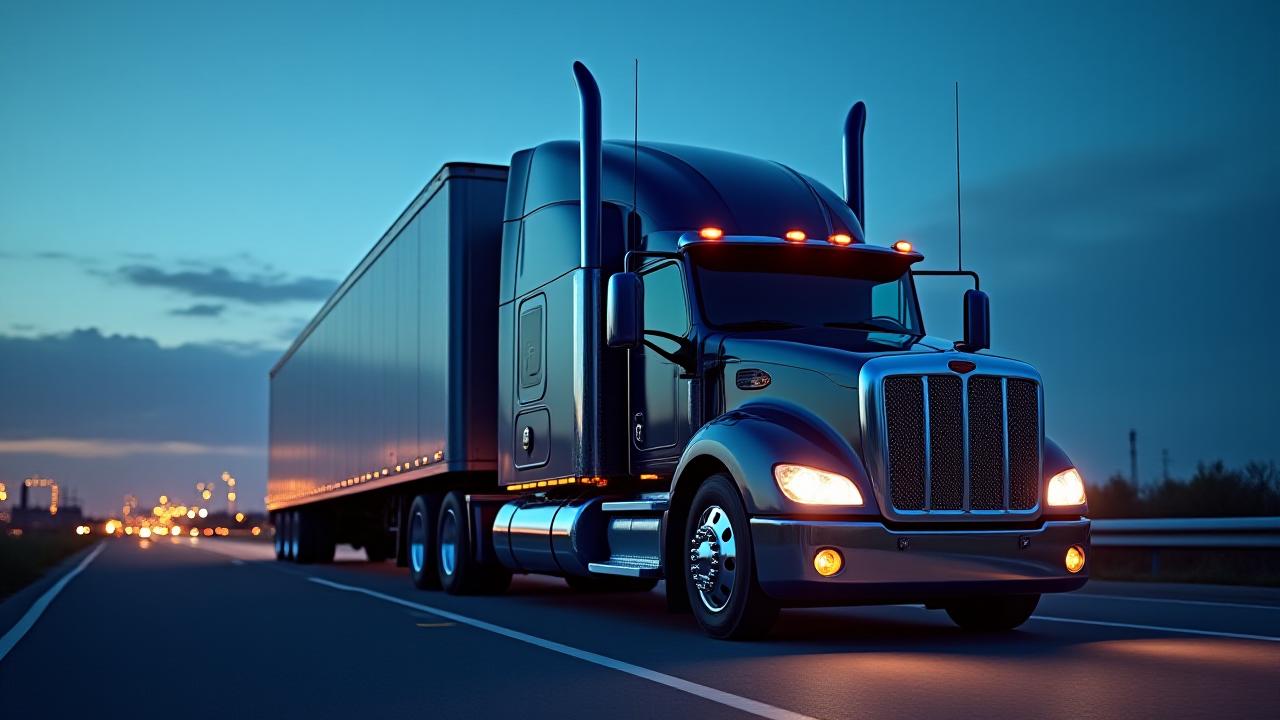 High-end specialized TBH2 semi-truck at dusk
